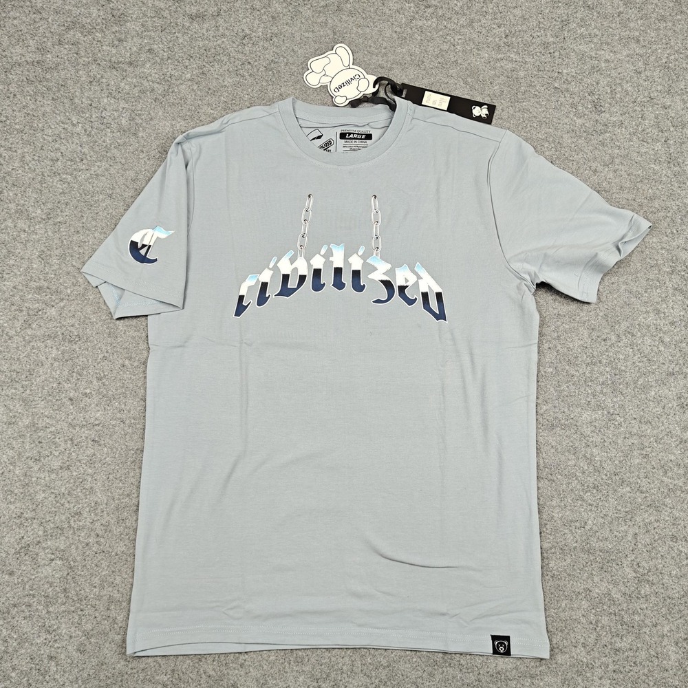 CivilizeD Shirt Mens Large Gray Chain Bear Logo Graphic Tee Streetwear New